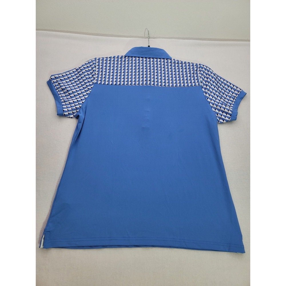 Maelreg Performance Mens Golf Polo Shirt Blue Geometric Pattern Large‎ NWT - Picture 2 of 7